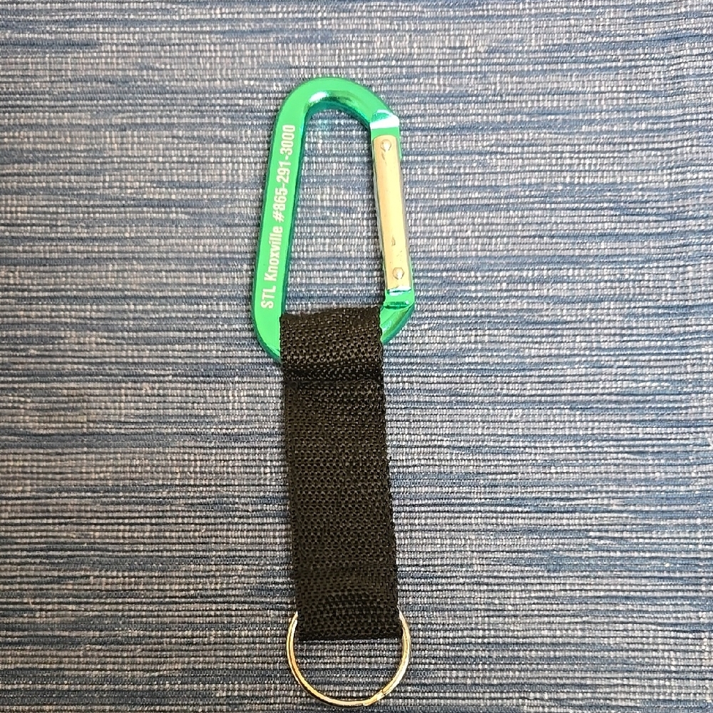 Green Carabiner Keychain with Black Strap